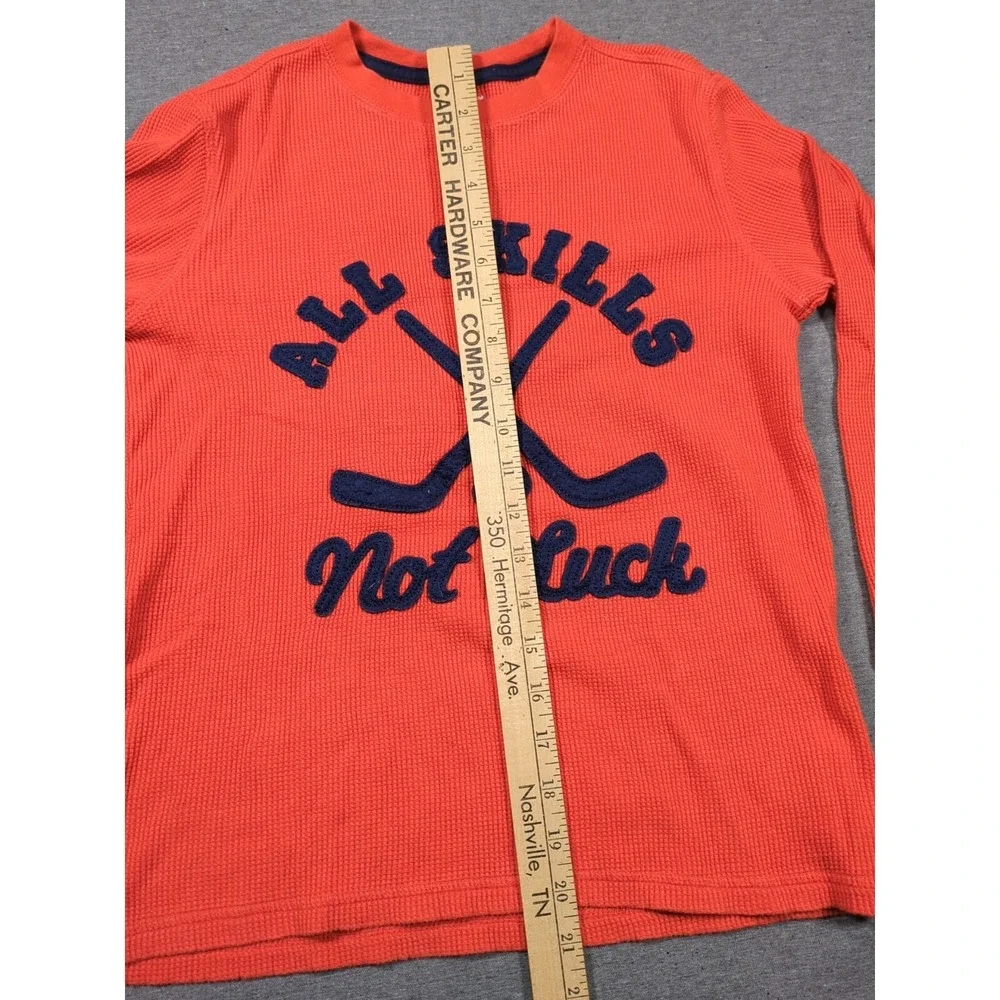 GAP Kids Orange Black All Skills Not Luck Hockey Sweater Long Sleeve Size M (8)‎